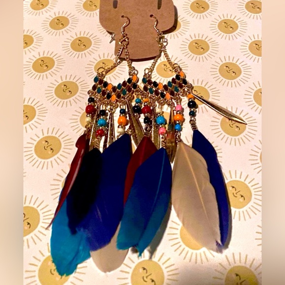 Jewel-Tone Bohemian Feather Earrings - Picture 2 of 3